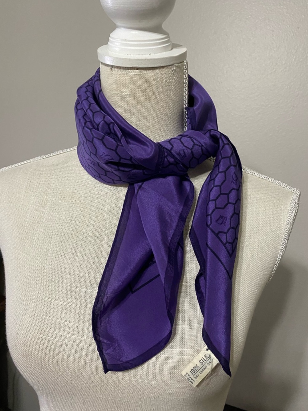 Dior Silk Scarf Vintage Purple Honeycomb Monogram Logo Square 24x24 - Picture 2 of 6